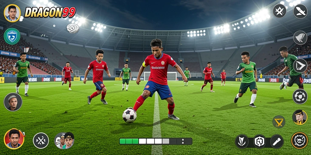 Tampilan menarik dari gameplay sepak bola DRAGON99.
