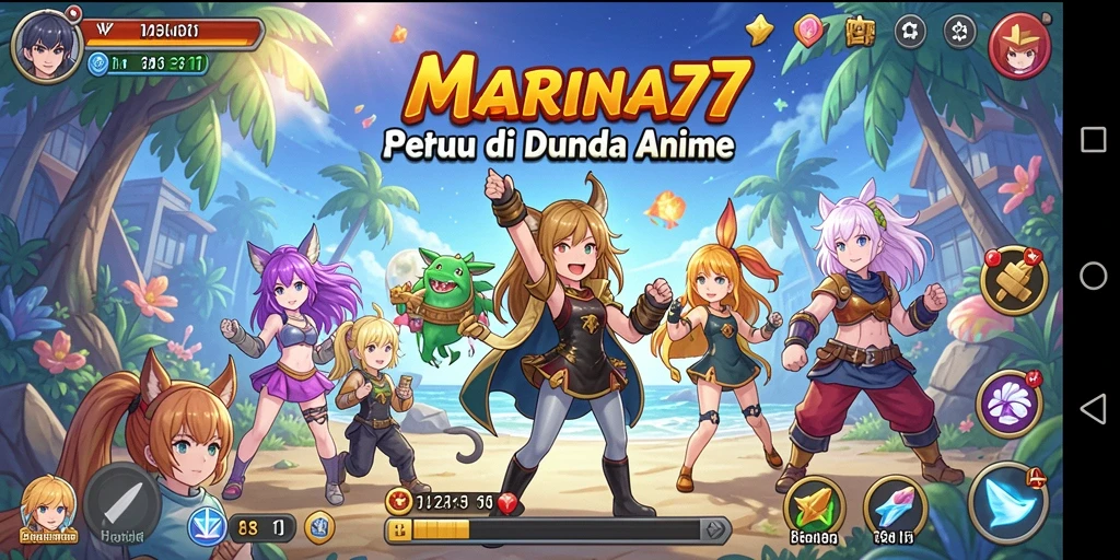 Tangkapan layar utama MARINA77 dengan aksi karakter Anime.