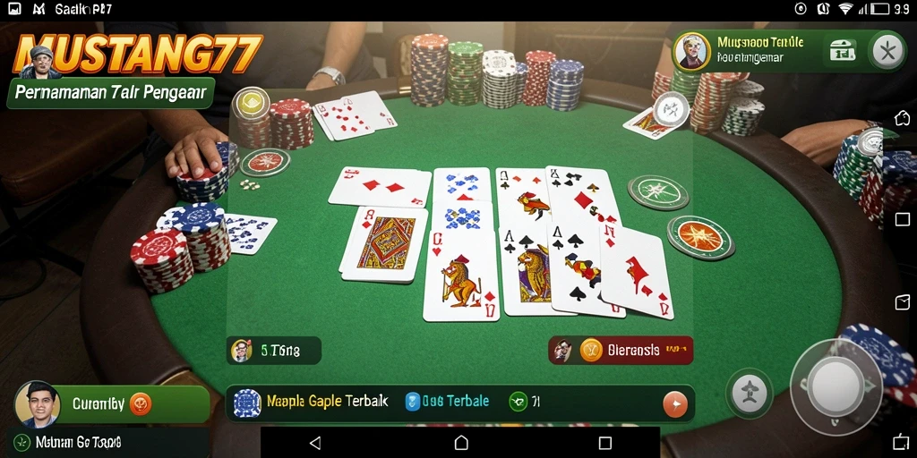 Screenshot gameplay MUSTANG77 menampilkan permainan Gaple yang seru dan interaktif.