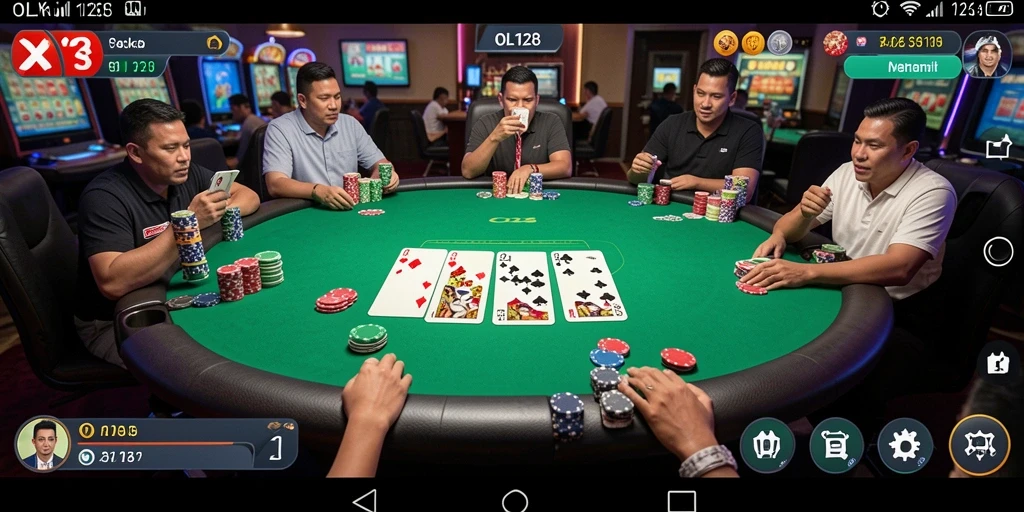 Screenshot OLX128 menampilkan aksi seru dalam permainan Poker.
