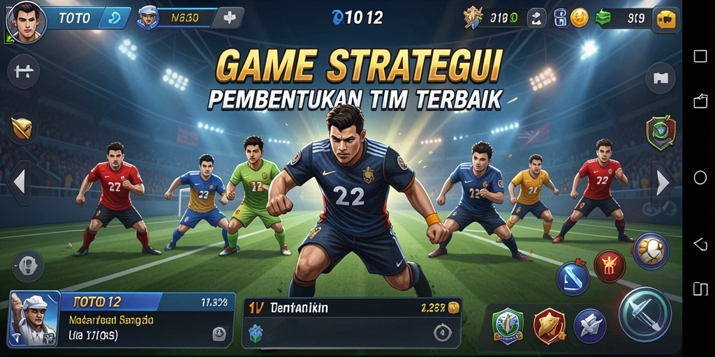 Screenshot gameplay TOTO12 menampilkan taktik dan strategi tim.