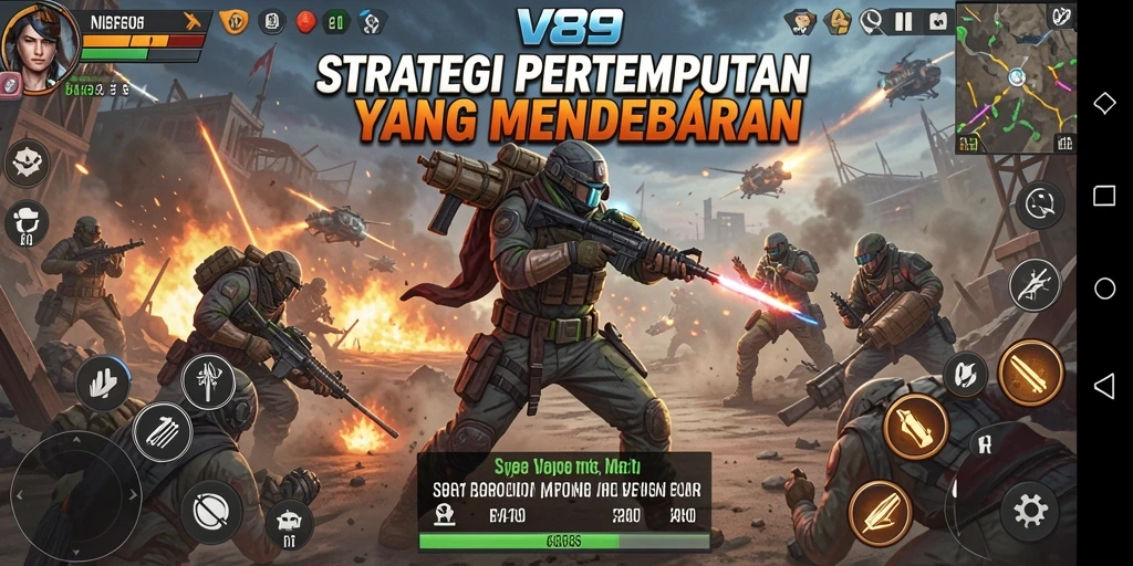 Tampilan gameplay V89 yang intens dan strategis.